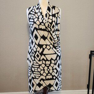 Clara Sun Woo Aztec Crinkle Pleat Crossover Tulip Hem Dress, Medium Size 12